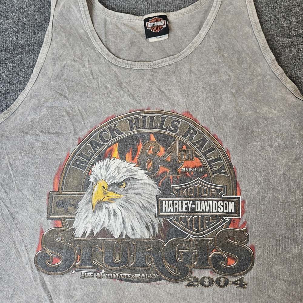 Vintage Harley Davidson Men's Tank Top Sturgis 2004‎ Black Hills HD Size XL Gray